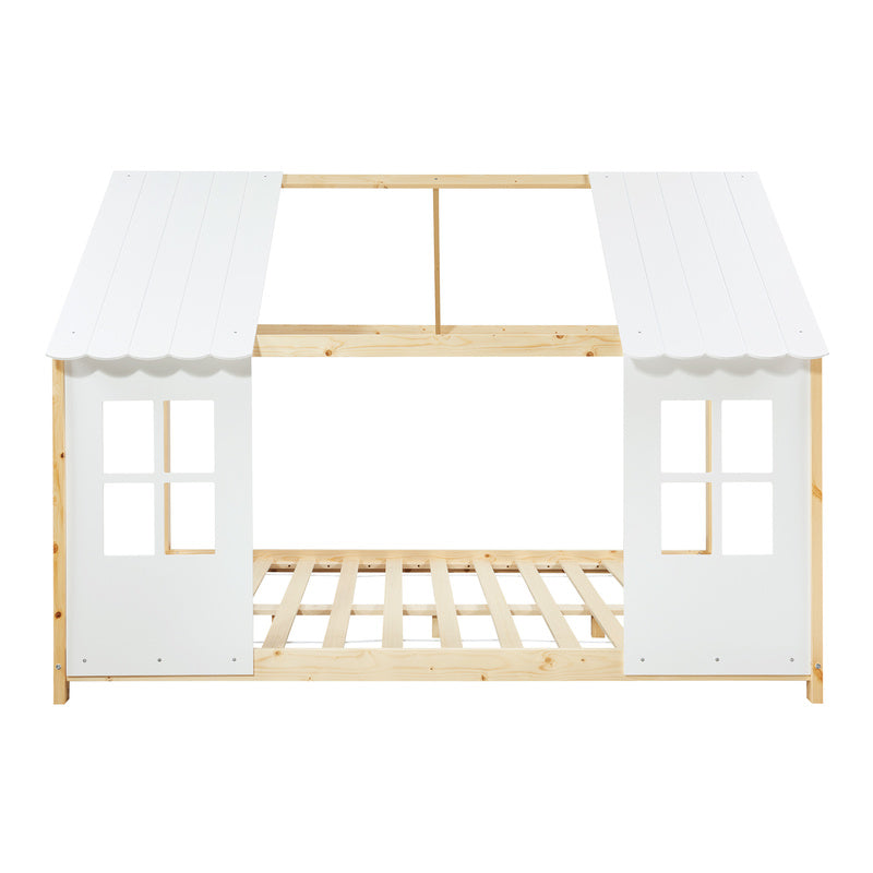 Kinderbed – Huisbed – Halfopen Bed – Peuterbed – Houten Bed – 120x200 cm – Massief Dennenhout – Speels Huisdesign