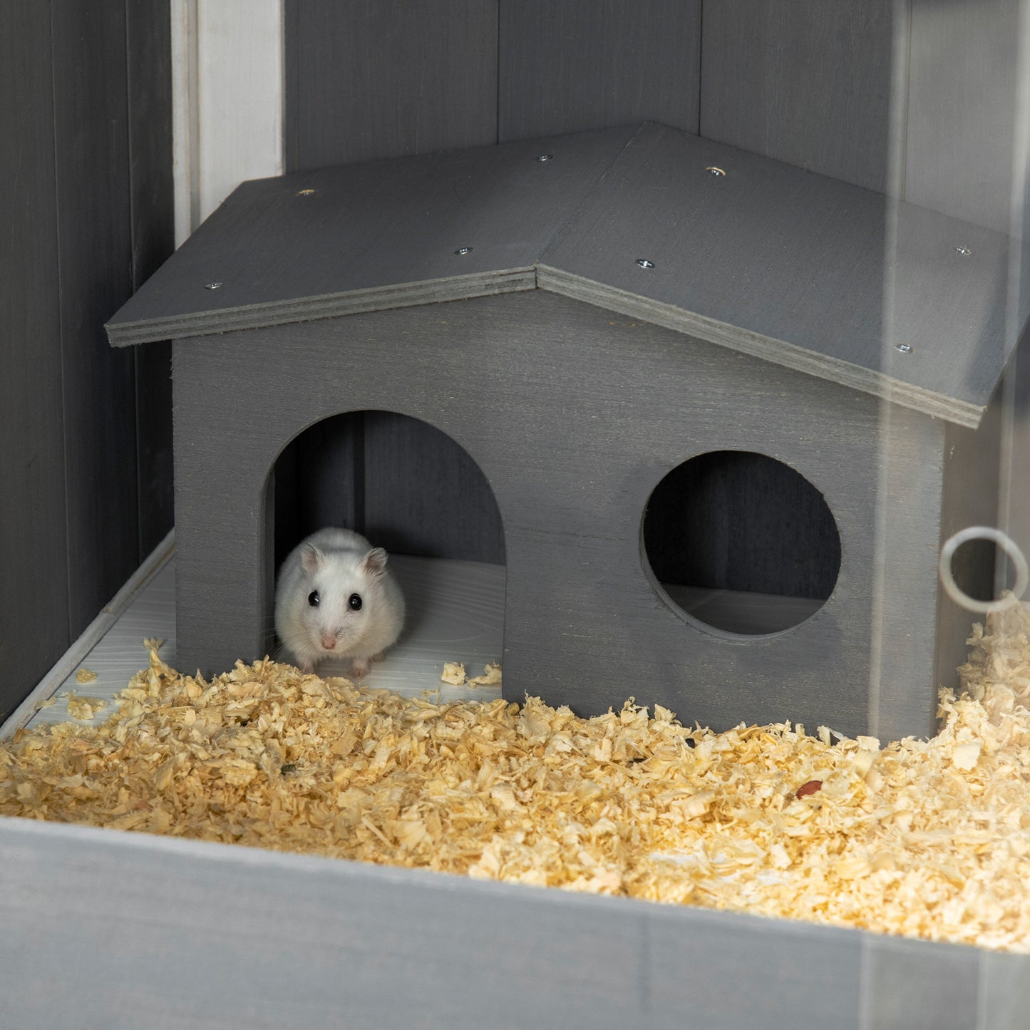 Hamsterkooi – Dwergcavia Kooi – Kleine Dieren Kooi – Houten Kooi – Metalen Kooi – Donkergrijs Wit – 3000 cm² Ruimte – Acryl Schuifdeuren