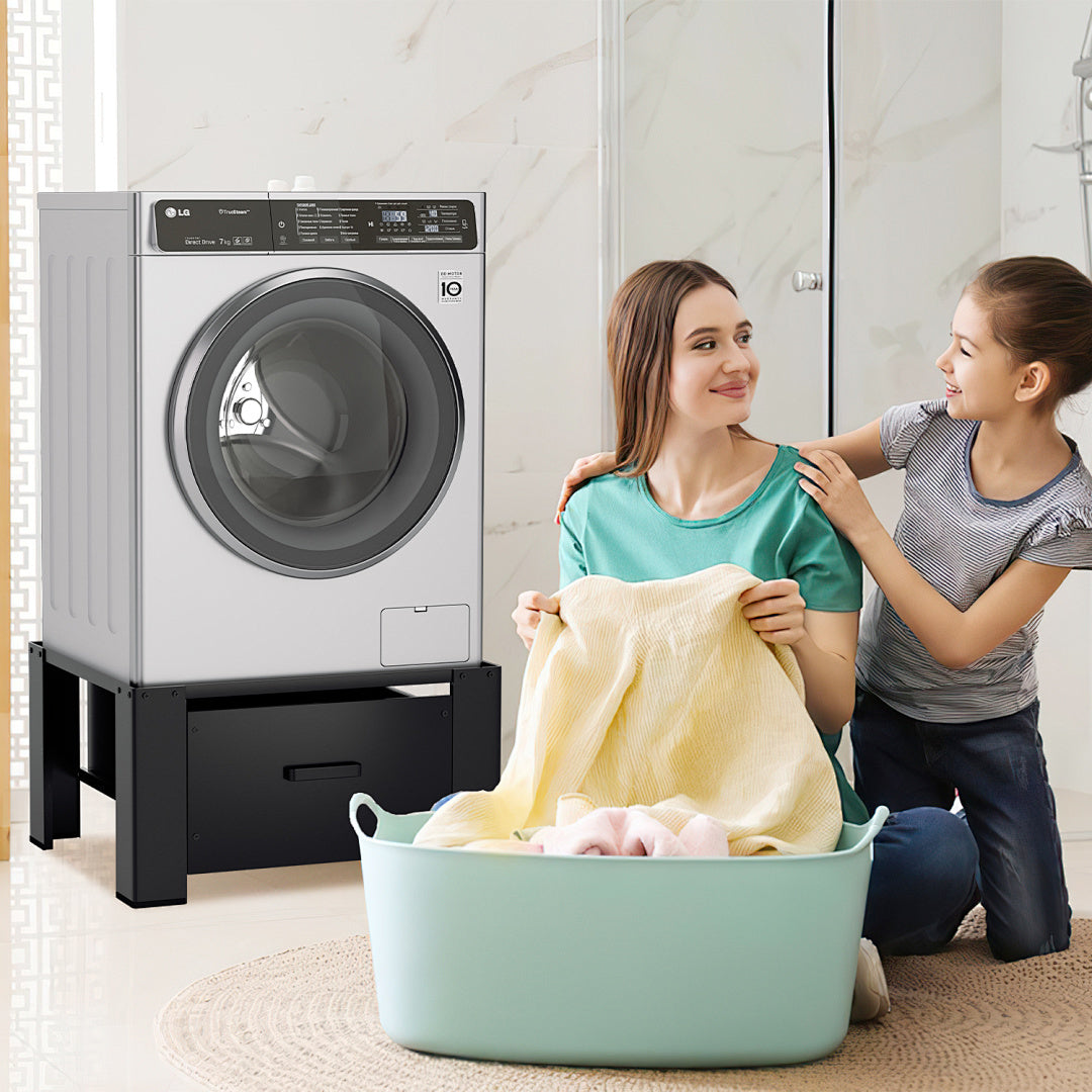 Washing Machine Stand with Storage Drawer, Steel Frame, 150 kg Load Capacity, Anti-Slip Base & Shock-Absorbing Pads