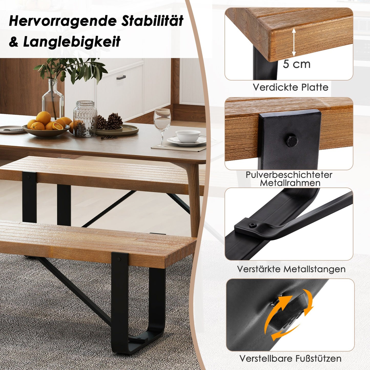 Halbank – Schoenenbank – Zitbank – Opbergbank – Eetkamerbank – Met Stabiel Metalen Frame – Belastbaar Tot 300 Kg – 152,5 Cm Lang – Rustieke Houtnerf