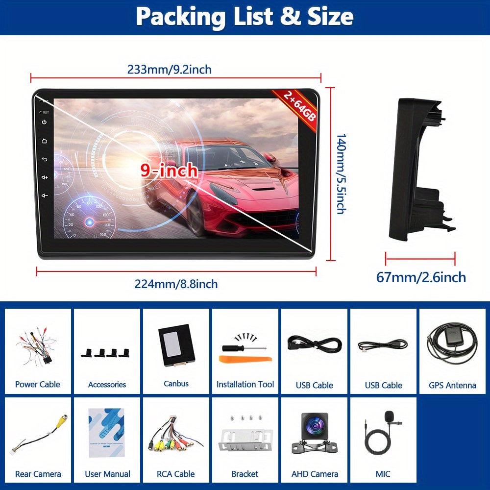Autoradio – Multimedia Speler – Navigatie Systeem – Carplay Android Auto – 2GB+64GB Met AHD Achteruitrijcamera & Microfoon – 10,1 Inch HD Touchscreen – Draadloze CarPlay & WiFi Connectivity