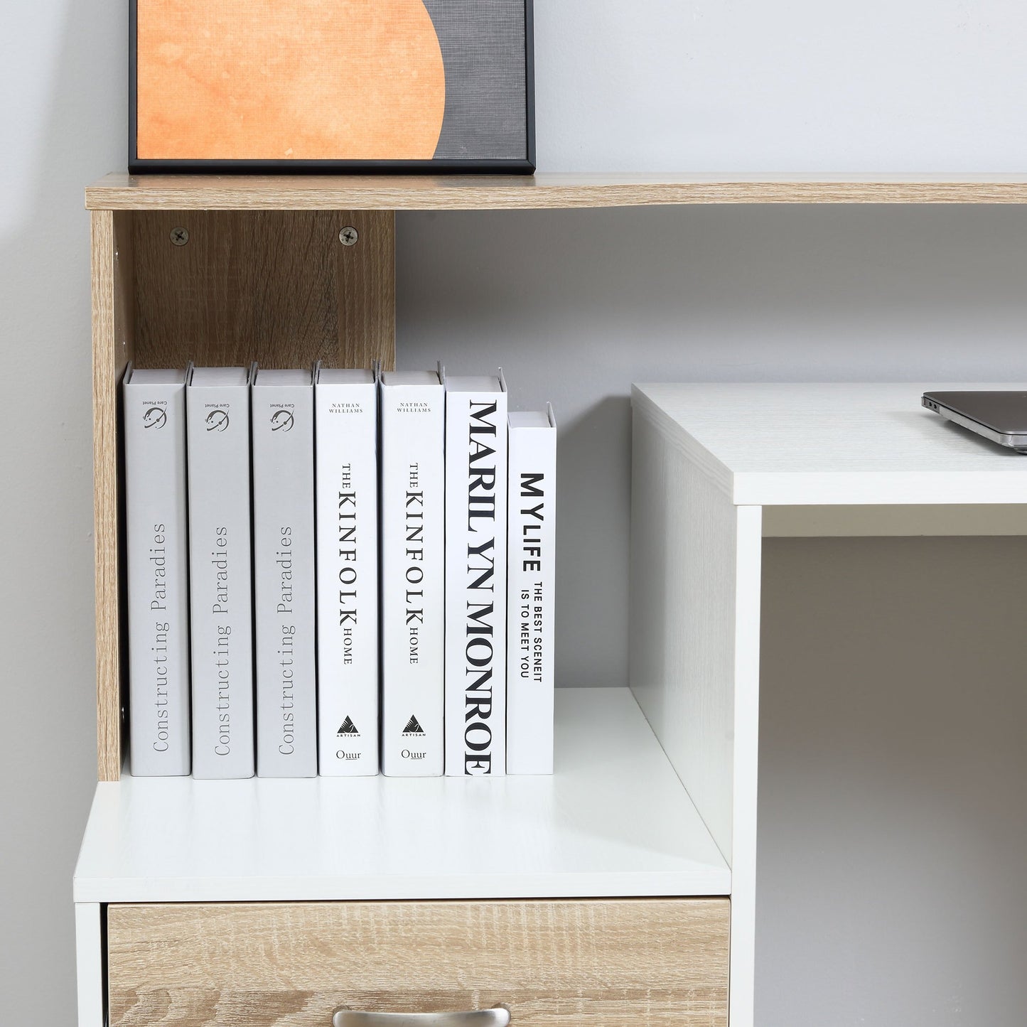 Bureau – Computertafel – Werkplekmeubel – Studieplek – Thuiswerkplek – Beige Eiken – Compact 137x55x92 cm – Hoogwaardig MDF Met Metaal