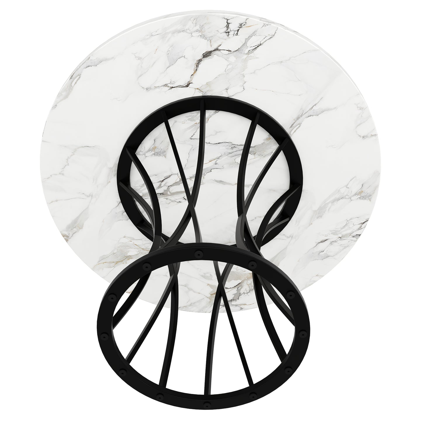 Modern Round Dining Table - Marble-like top, Seats 4-6 People, Space-Saving Design for Dining Room, Living Room, Kitchen - Easy Assembly Required, Dining Room Table, Metal Legs Table