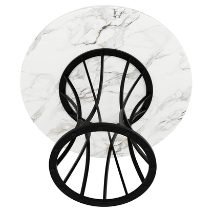 Modern Round Dining Table - Marble-like top, Seats 4-6 People, Space-Saving Design for Dining Room, Living Room, Kitchen - Easy Assembly Required, Dining Room Table, Metal Legs Table