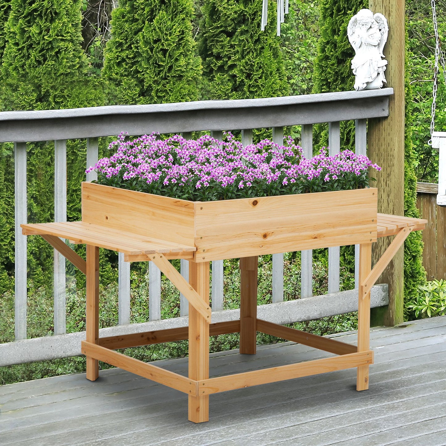 Hoogte plantenbak – Verhoogde plantenbak – Bloembak – Tuinbak – Plantenbak op poten – Natuurlijk dennenhout – Zijplanken en non-woven filterdoek – 130x75x75 cm