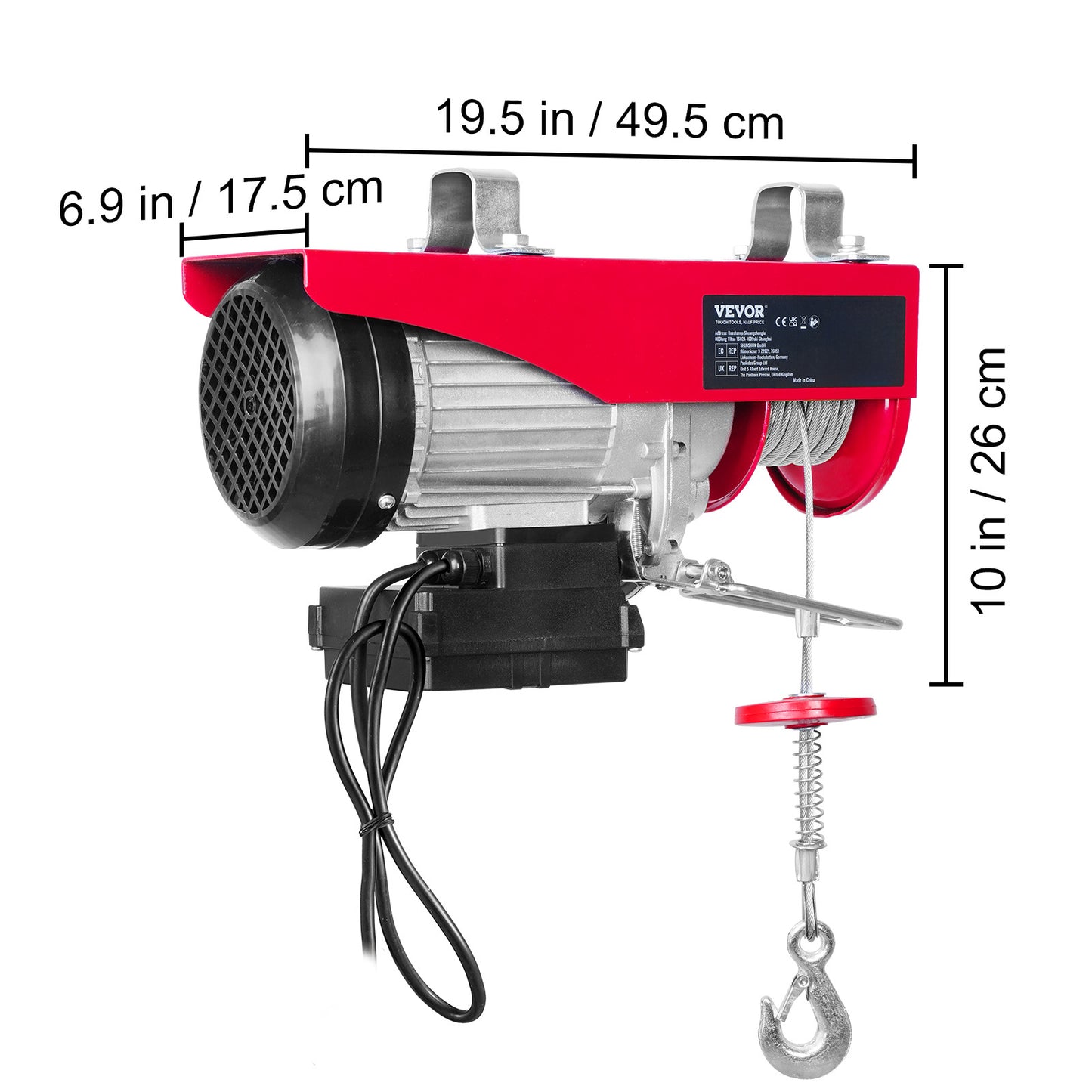 VEVOR Electric Hoist, 2200 lbs Lifting Capacity, 1600W 220V Electric Steel Wire Winch with Wireless Remote Control, 40ft Single Cable Lifting Height & Pure Copper Motor, for Garage Warehouse Factory