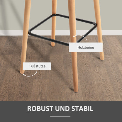 Barstoel – Barkruk – Barstoel Kruk – Keukenstoel – Barkrukken Set Van 2 – Beige – Massief Houten Poten – Zithoogte 80 Cm