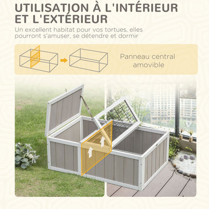 Schildpaddenshuis – Dierenverblijf – Terrarium – Buitenkooi – Houten Kweekbak – Dubbele Leefruimte – 91,5x61x33 cm – Voorkomt Roofdieren