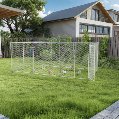 Kippenhok – Kippenren – Pluimveeverblijf – Buitenren – Kippenhok Zonder Dak – Ruim 400x200x150 cm – Gegalvaniseerd Staal – Ventilatie – Vergrendelbare Deur