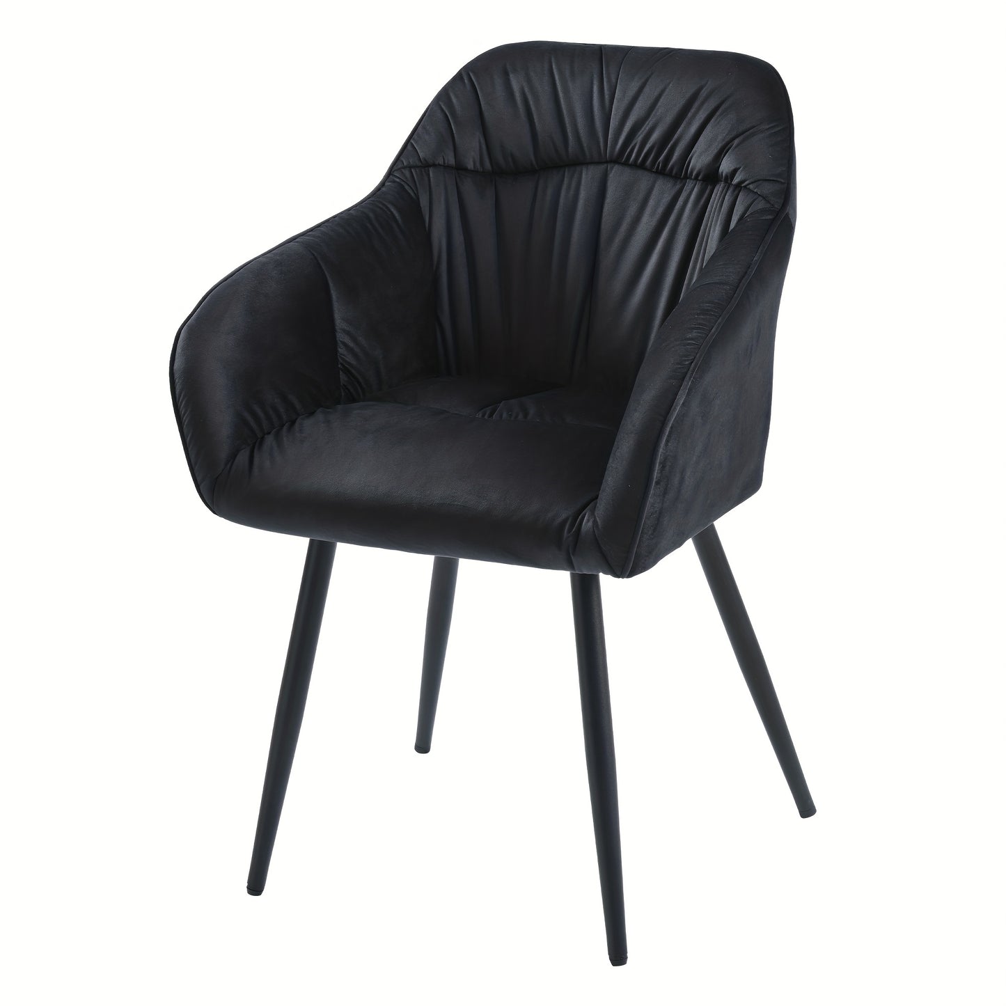 Eetkamerstoel – Stoel – Kuipstoel – Keukenstoel – Woonkamerstoel – Set van 6 – Fluwelen Bekleding – Metalen Poten – Met Armleuning – Verstelbare Voorpoten – Zwart – Eigentijds Design