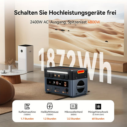 Draagbare Powerstation – Mobiele Energiecentrale – Zonnegenerator – Back-up Accu – Noodstroomvoorziening – 1872Wh LiFePO4 Capaciteit – 4800W Piekvermogen