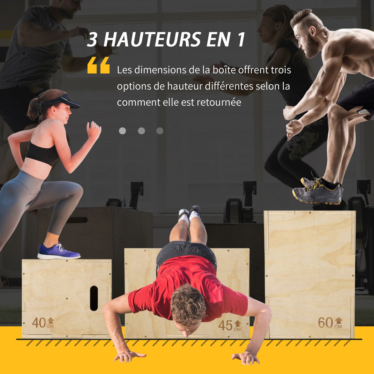 HOMCOM 3 in 1 Plyometric Box Jump Box Muscle Training Fitness & Crossfit Plyobox for Box Training 40/45/60 Cm Wooden - for Fitness Enthusiasts, Crossfit Trainers
