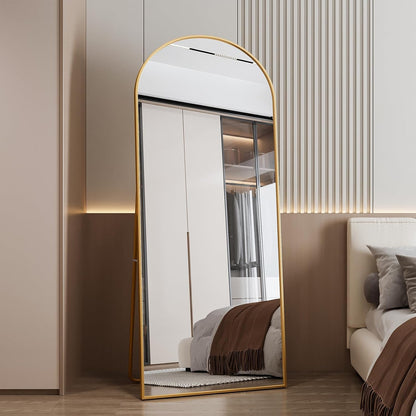 Volledige Lengte Spiegel – Vloerspiegel – Staande Spiegel – Wandspiegel – Grote Spiegel – 80 x 180 cm – Gehard Glas Met Goudkleurig Metalen Frame – U-Vormige Standaard En Ophanghaak