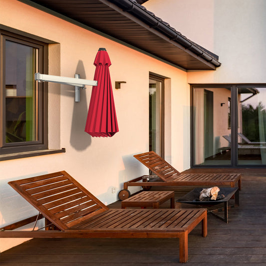 Muurparasol – Wandparasol – Kantelparasol – Balkonparasol – Terrasparasol – Kantelbare Kap – Verstelbare Steun – Aluminium Frame – 247 cm Diameter – Rood
