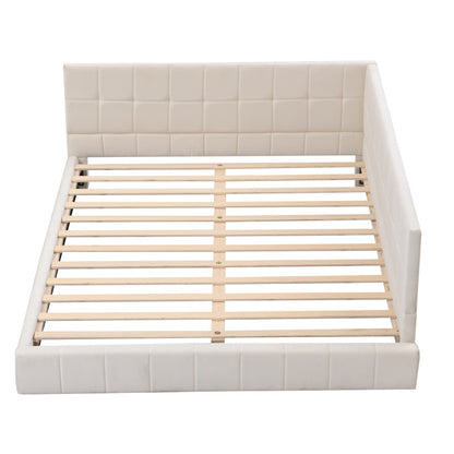 Upholstery bed sofa bed 140200 multifunction bed with slatted frame made of Light Beige -minded velvet stoff beige