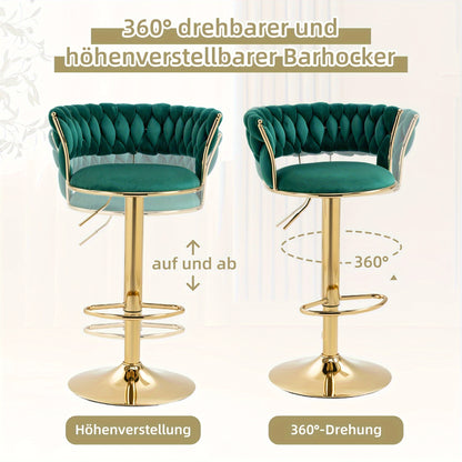 Barkruk – Barstoel – Keukenstoel – Eetkamerstoel – Kruk – Fluwelen Bekleding – 360° Draaibaar – One-Touch Hoogte Verstelbaar – Set Van 2 – Smaragdgroen