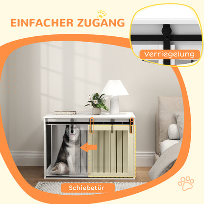 Hondenkennel – Hondenhok – Hondenkooi – Huisdierbench – Dierenverblijf – Walnootkleurig Spaanplaat En Stalen Frame – Schuifdeur Met Vergrendeling En Ventilatie Aan Drie Zijden – 98x58x61 cm