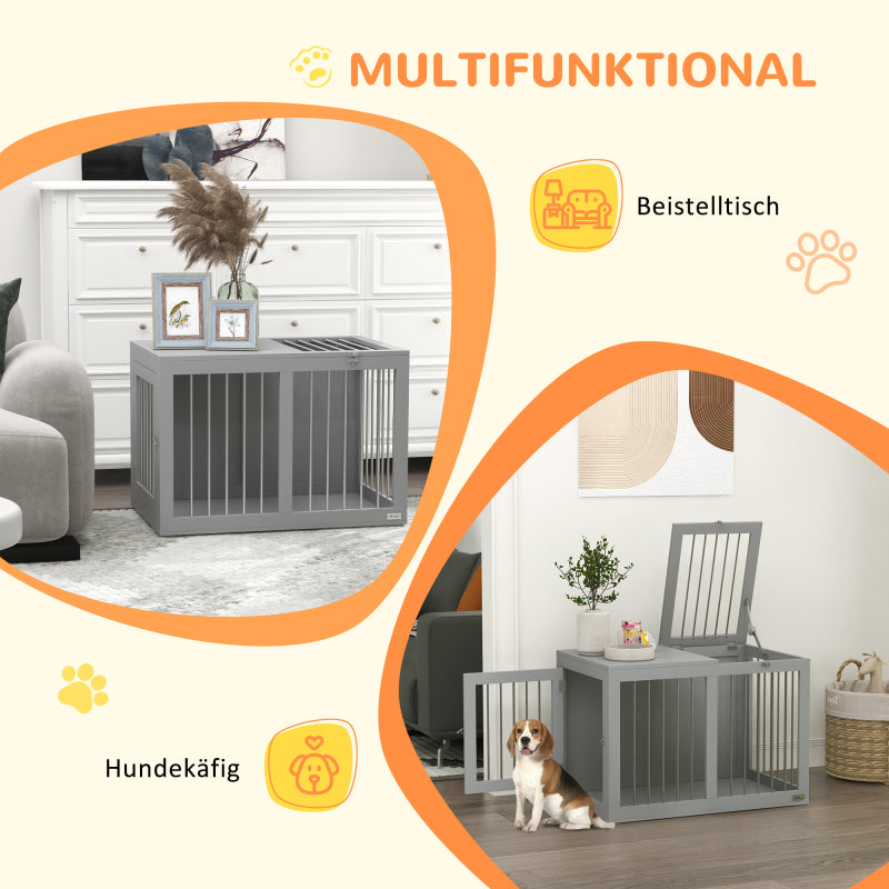 Hondenbench – Hondenkooi – Hondenmand – Hondenkooi Met Deur – Grijze Hondenbench – Dubbele Slotdeuren – Stevige MDF En Stalen Constructie 80x50x56,5 cm
