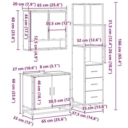Badkamermeubelset – Badkamerkast – Wastafelkast – Ladekast – Spiegel – Variant Braun – Sonoma Eikenhout – Compact & Duurzaam