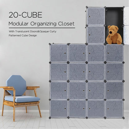 Kledingkast – Garderobekast – Opbergkast – Garderobe – Kamerkast – 146x37x182 cm – Licht en Draagbaar – 20 Deurtjes met Haken