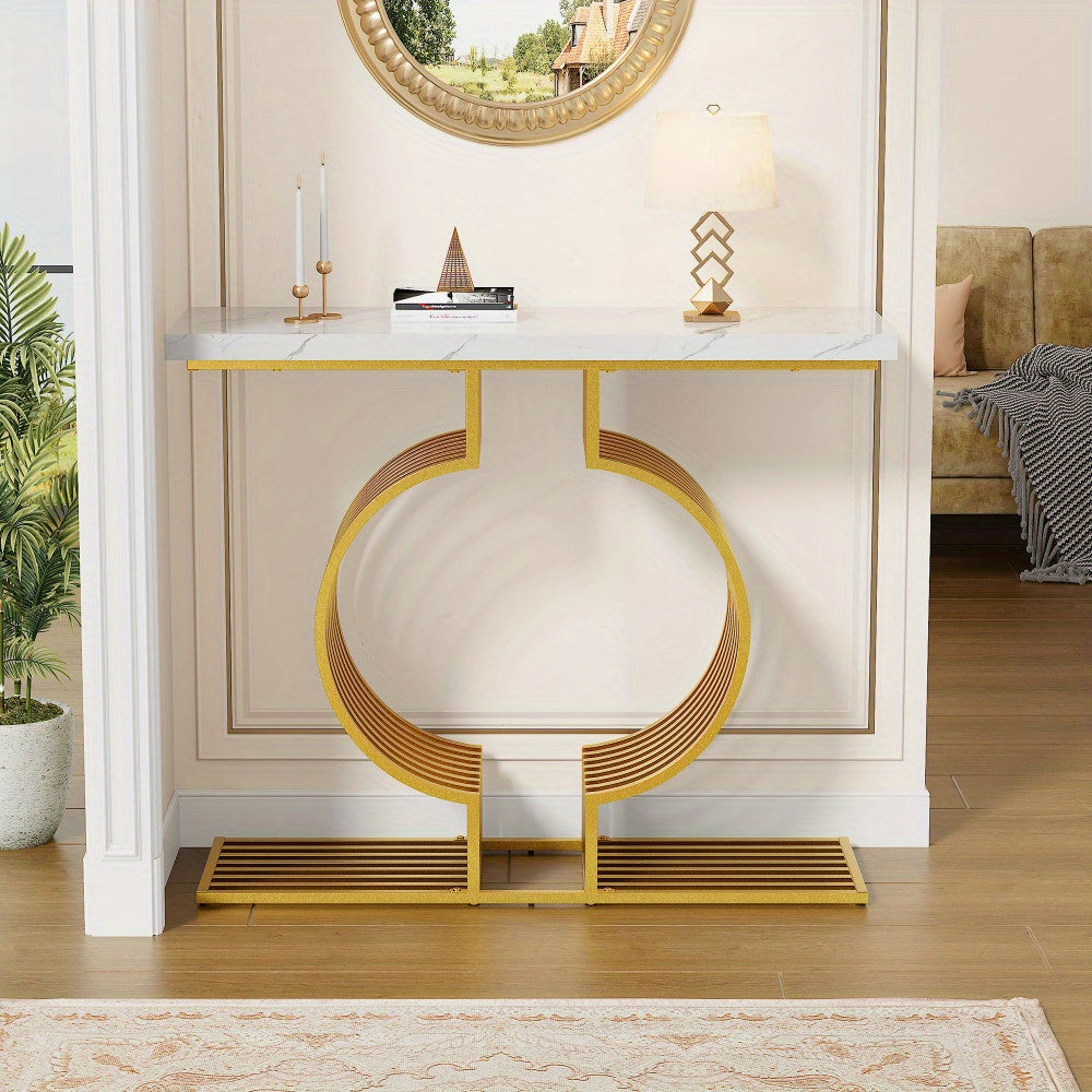 Entreetafel – Sidetable – Bijzettafel – Koffietafel – Speeltafel – Wit MDF – Gouden Onderstel – Compact Formaat 100x35x80 cm – Multifunctioneel Plaatsbaar