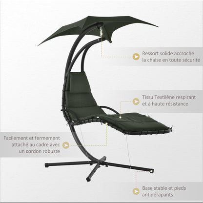 Hangende Ligstoel – Hangstoel – Schommelstoel – Tuinstoel – Buitenstoel – Met Zonnekap – Gepoedercoat Stalen Frame – Polyester Matras – Donkergrijs – 194x117x192 cm