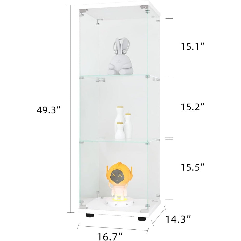 Glazen Vitrinekast – Vitrinekast – Displaykast – Collectiekast – Dressoir – 3 Glazen Planken – Met Slot – Wit – 125x42x36 cm