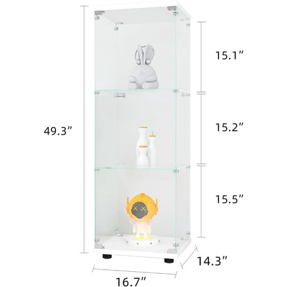 Glazen Vitrinekast – Vitrinekast – Displaykast – Collectiekast – Dressoir – 3 Glazen Planken – Met Slot – Wit – 125x42x36 cm