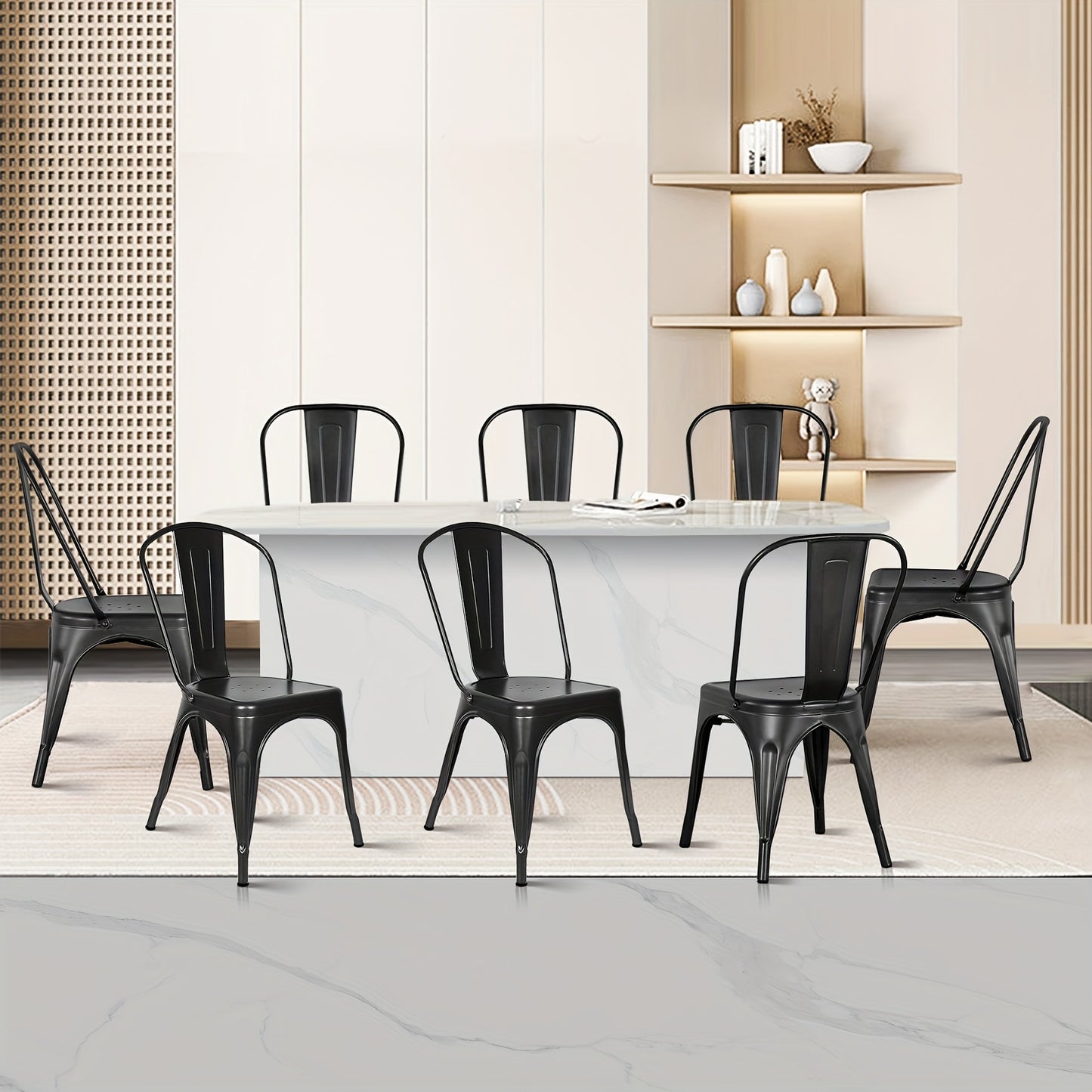 Eetkamerstoelen – Stoelen – Kuipstoelen – Keukenstoelen – Woonkamerstoelen – Industrieel Design – Geverfd Metalen Frame – Set Van 4 – Mat Zwart – Stevig & Duurzaam