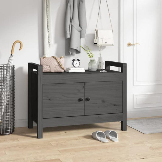 Modern Gray Solid Pine Wood Half Bench with Storage - 80x40x60cm, Perfect for Entryway or Living Room, Dual-Function Shoe Rack & Organizer Stool, Shoe Storage Bench