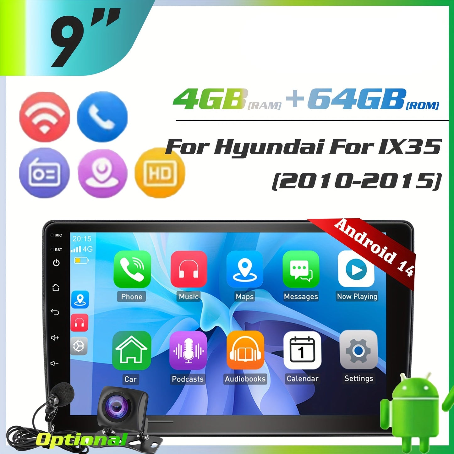Android Autoradio – Multimedia Speler – Car Stereo – Touchscreen Radio – 2-DIN Headunit – 9 Inch IPS Scherm – Android 14 Systeem – Inclusief Camera & Microfoon