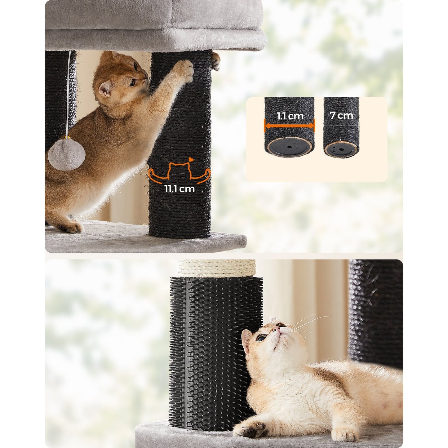 Krabpaal – Kattenboom – Krabmeubel – Kattenhuis – Krabstam – 160 cm Hoog – 9 Dikke Sisal Palen - Duifgrijs en Zwart