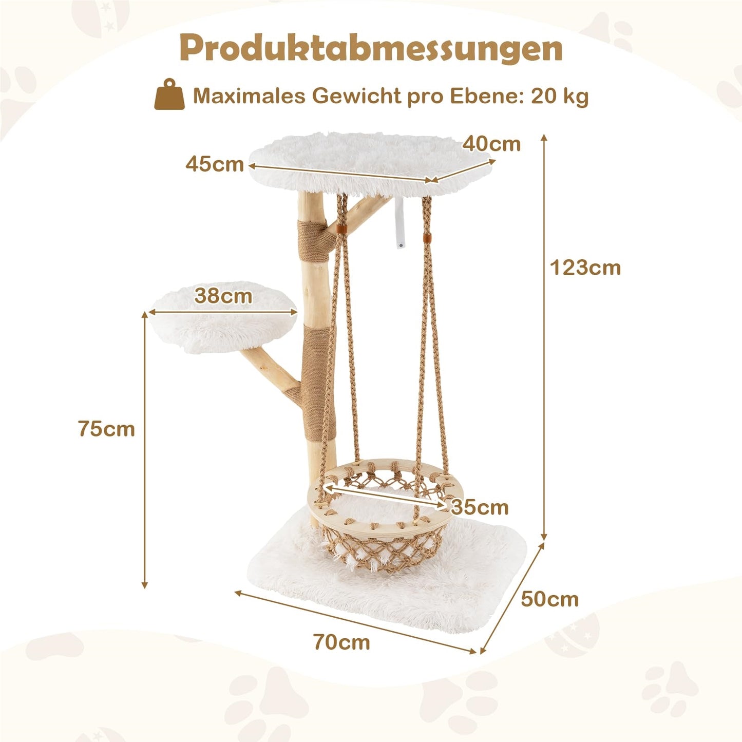 Kattenboom – Krabpaal – Klimmeubel – Speelboom – Kattenmeubel – Natuurlijke Perenhout Takken – Comfortabele Hangmat Met Kussen – Extra Stabiel Met Anti-Kantel Mechanisme