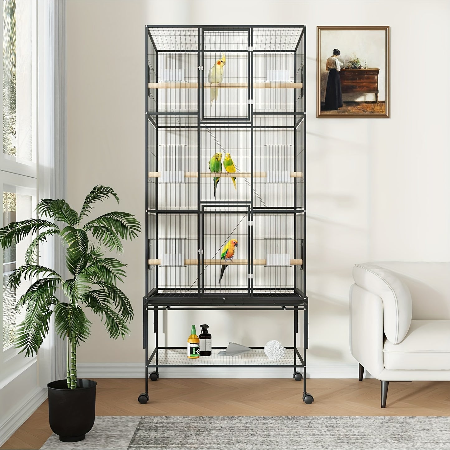 Vogelkooi – Papegaaienkooi – Vogelkooi Met Opslag – Grote Vogelkooi – Vogelverblijf – 81x35x175cm – Stijlvol Hoogrendig Ijzer – Ruim & Stevig