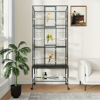 Vogelkooi – Papegaaienkooi – Vogelkooi Met Opslag – Grote Vogelkooi – Vogelverblijf – 81x35x175cm – Stijlvol Hoogrendig Ijzer – Ruim & Stevig