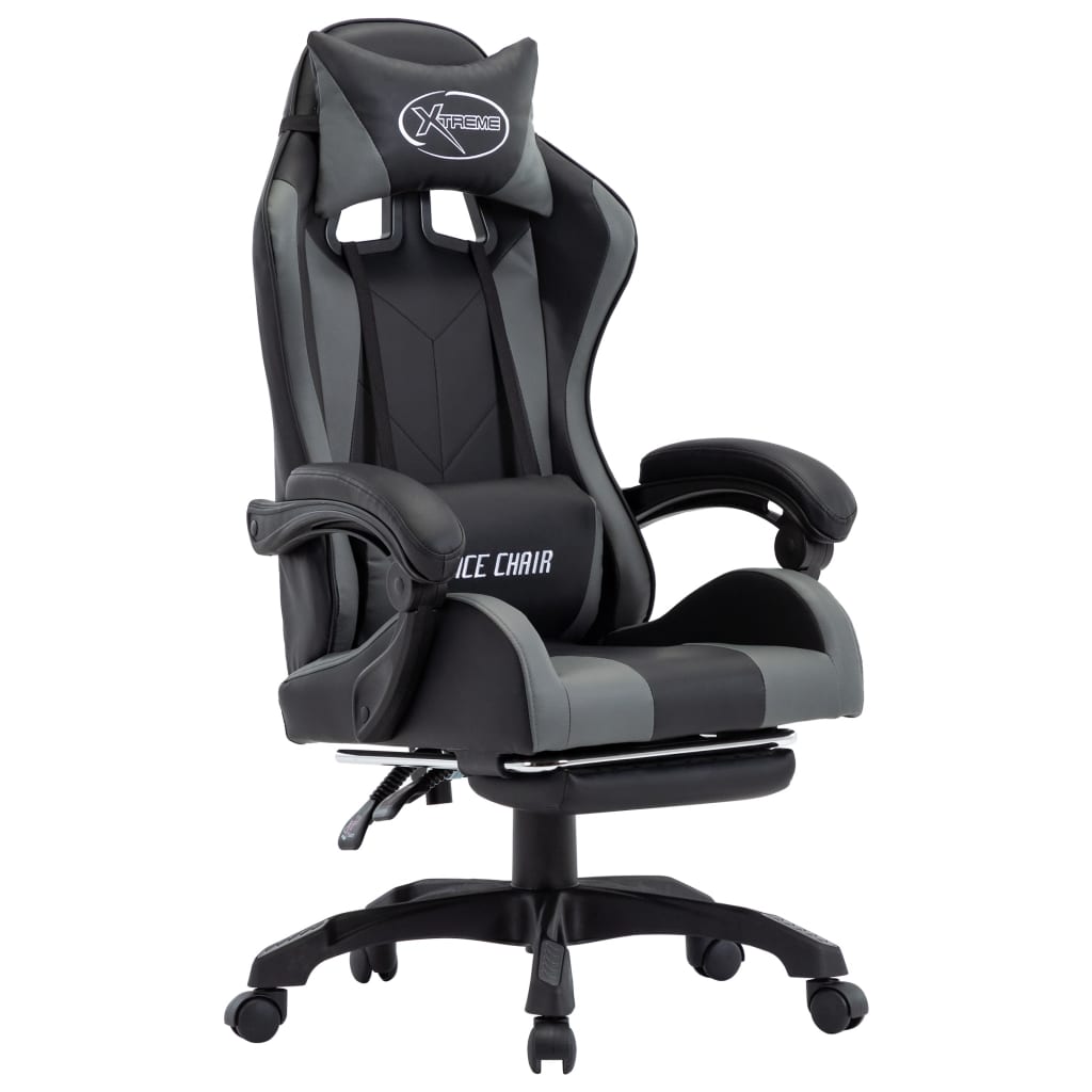 Gamestoel – Gaming Stoel – Game Stoel – Gaming Chair – Bureaustoel – Verstelbare Rugleuning – Inklapbare Voetsteun – Kunstleer – Grijs/Zwart
