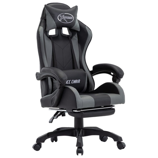 Gamestoel – Gaming Stoel – Game Stoel – Gaming Chair – Bureaustoel – Verstelbare Rugleuning – Inklapbare Voetsteun – Kunstleer – Grijs/Zwart