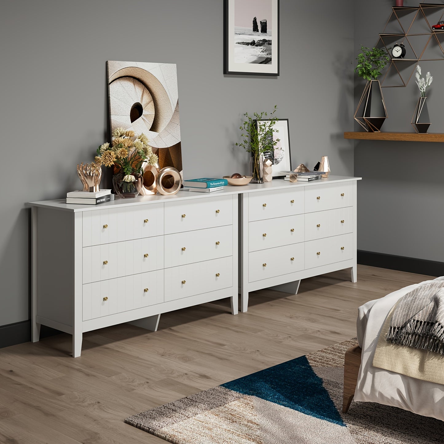 Ladekast – Ladenkast – Kommode – Dressoir – Opbergkast – 6 Ruime Lades – Krasbestendig Metalen Handgrepen – Wit – Modern Scandinavisch Design – Eenvoudige Montage – Grote Opbergruimte (≥3,2m³)