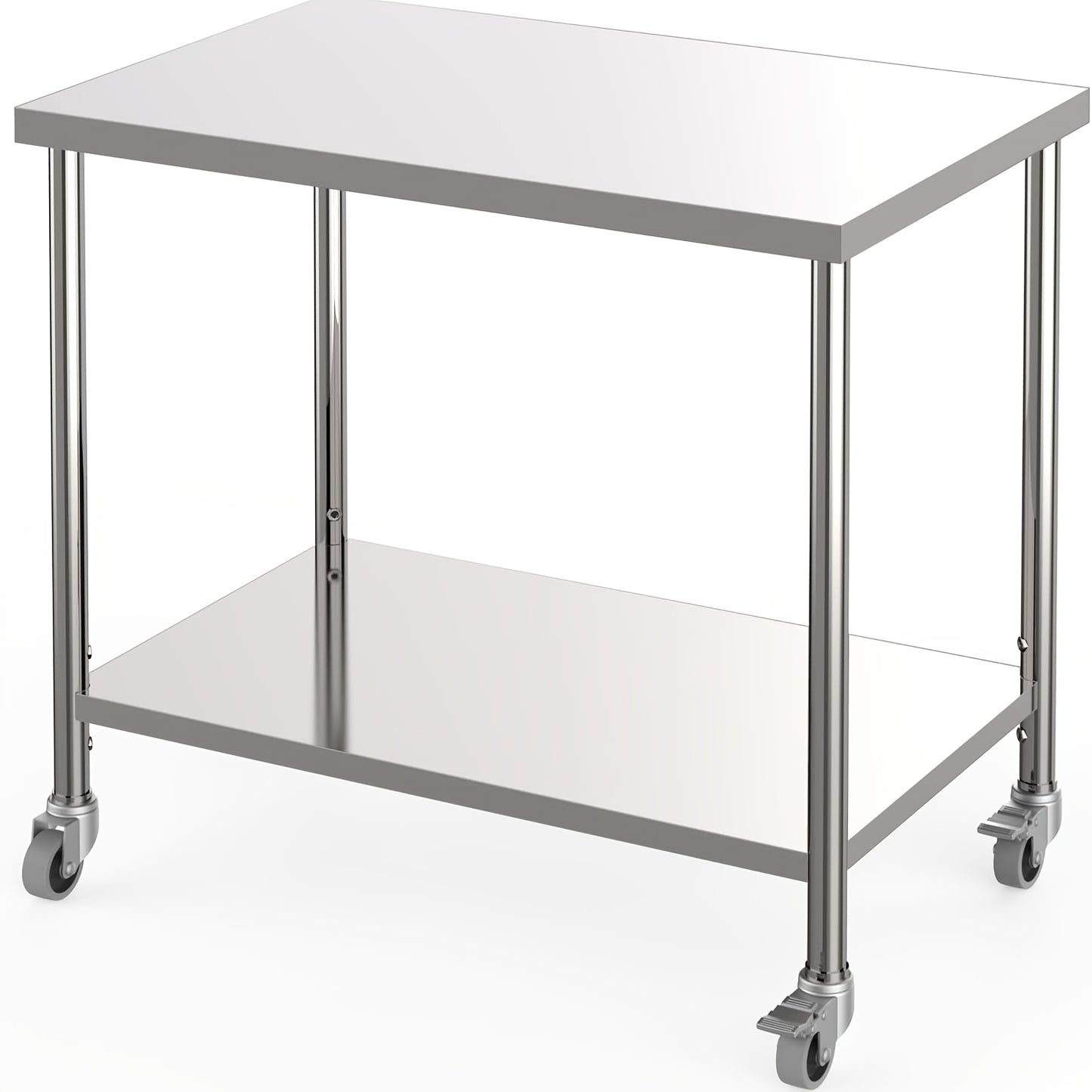 RVS Werkbank – Werktafel – Werkplek – Werkstation – Keukentafel – Verstelbare Poten – Zwenkwielen Met Rem – Draagvermogen 453,59 kg – Roestvrij Staal 152,4x60,96x88,9 cm