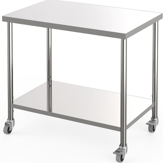 RVS Werkbank – Werktafel – Werkplek – Werkstation – Keukentafel – Verstelbare Poten – Zwenkwielen Met Rem – Draagvermogen 453,59 kg – Roestvrij Staal 152,4x60,96x88,9 cm