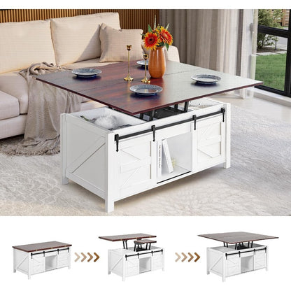 Salontafel – Koffietafel – Bijzettafel – Eettafel – Werkstation – Massief Hardhout – Verstelbaar Lift-Top Mechanisme