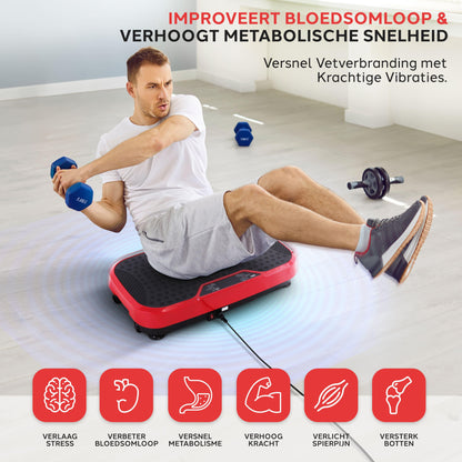 Vibration Platform Fitness Machine – Trillingsplaat – Fitness Plate – Vibratieboard – Workout Trainer – Rood – 40 Instelbare Intensiteiten – Anti-Slip Rubber
