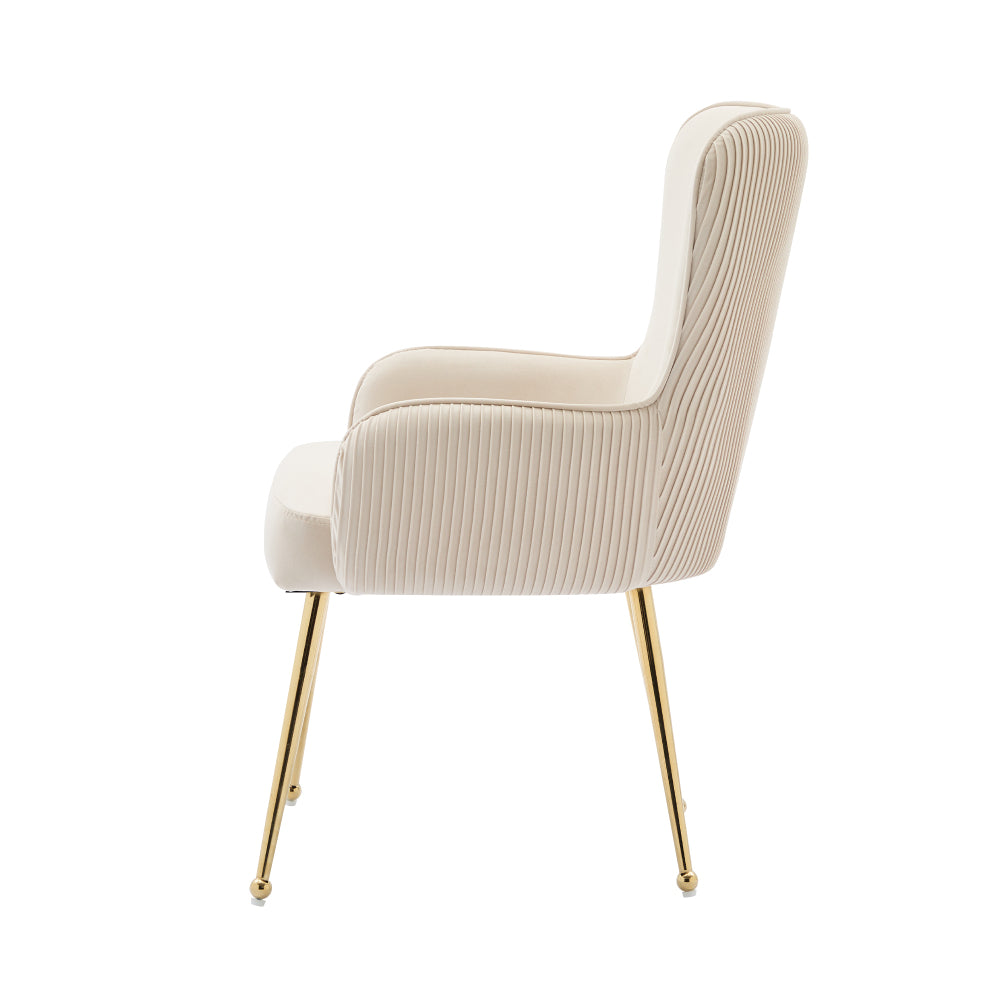 Eetkamerstoel – Velvet Stoel – Kuipstoel – Set Van 2 – Luxe Design – Beige – Gouden Metalen Poten – Met Armleuningen – Verstelbare Glijders