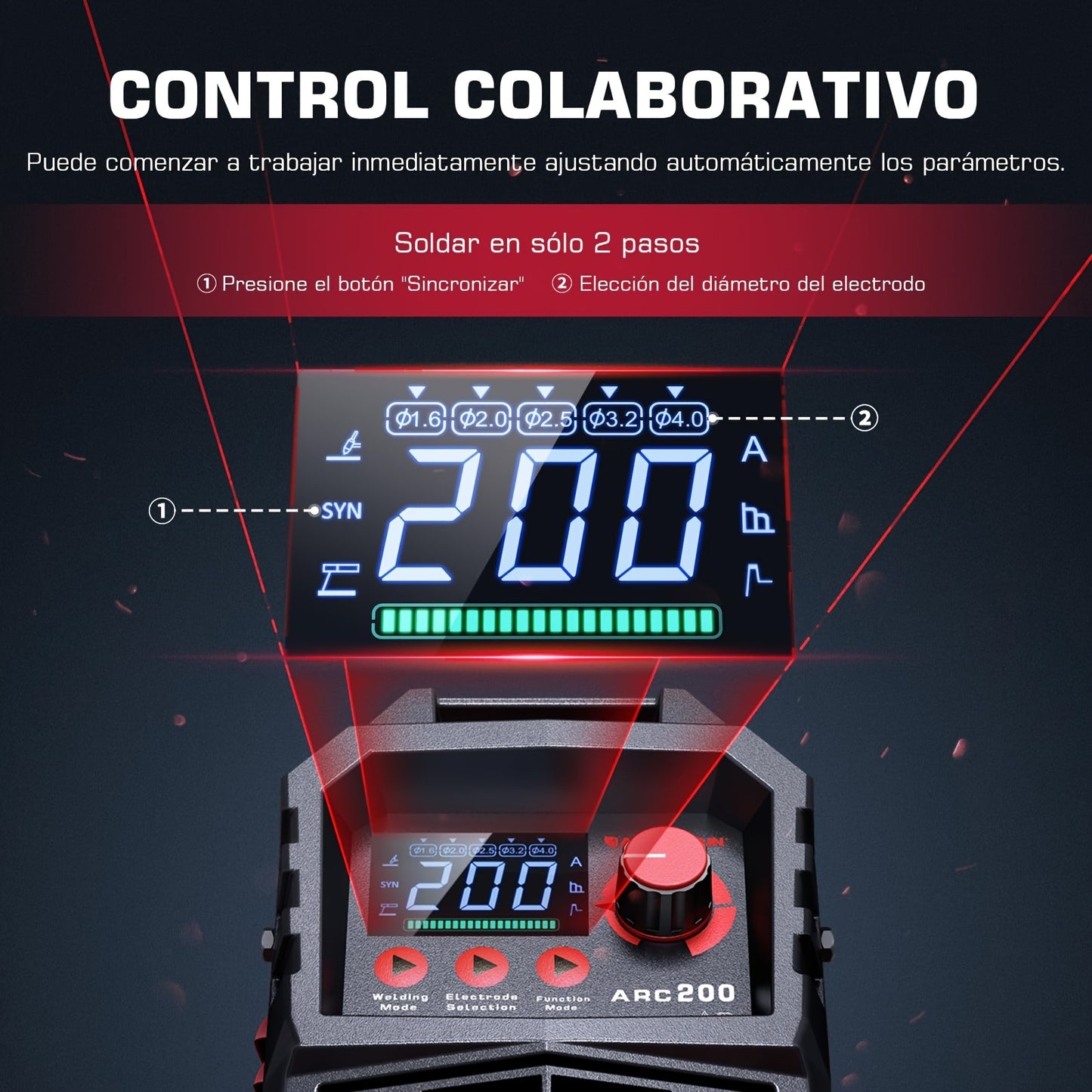 ARCCAPTAIN Heavy-Duty 200A ARC/TIG/MMA Welding Machine with Large LED Display, Synergic Control & IGBT Inverter - Portable Welder with Hot Start, Arc Force & Anti-Stick Function, Overload & Overheat, 220-240V (Global Voltage)