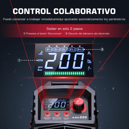 ARCCAPTAIN Heavy-Duty 200A ARC/TIG/MMA Welding Machine with Large LED Display, Synergic Control & IGBT Inverter - Portable Welder with Hot Start, Arc Force & Anti-Stick Function, Overload & Overheat, 220-240V (Global Voltage)