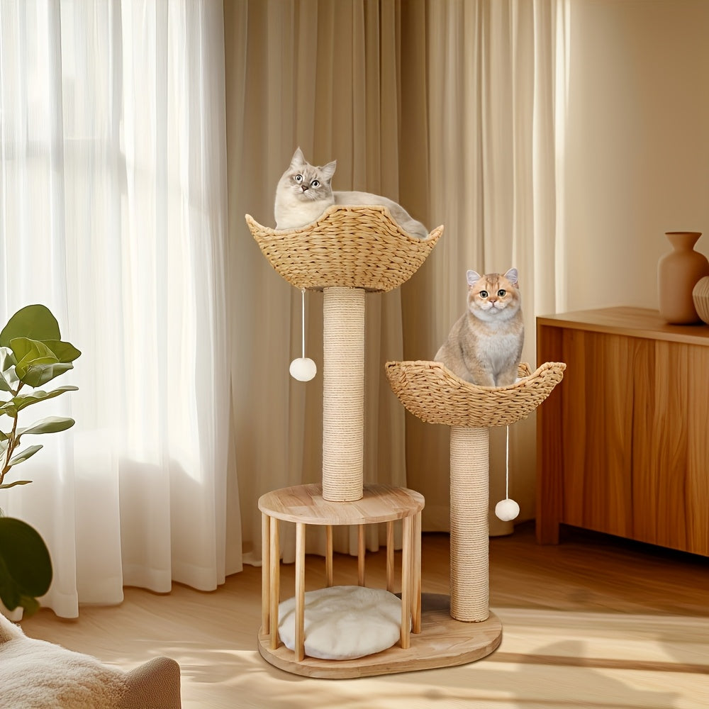 Kattenkrabpaal – Kattenboom – Krabpaal – Kattenmeubel – Klimpaal – 60x40x99 cm – Houten 3 Laags – Stabiel Antikantel Ontwerp