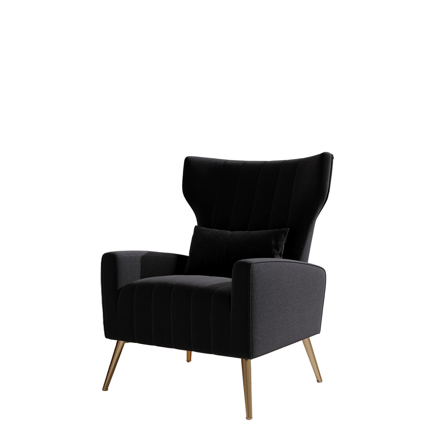Relaxstoel – Fauteuil – Loungechair – Tv-stoel – Wing Chair – Zwart Velvet – Gouden Metalen Poten – Ergonomisch Comfort – Draaggewicht 130 Kg