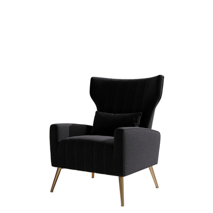Relaxstoel – Fauteuil – Loungechair – Tv-stoel – Wing Chair – Zwart Velvet – Gouden Metalen Poten – Ergonomisch Comfort – Draaggewicht 130 Kg