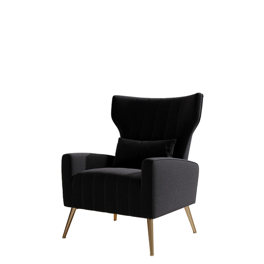 Relaxstoel – Fauteuil – Loungechair – Tv-stoel – Wing Chair – Zwart Velvet – Gouden Metalen Poten – Ergonomisch Comfort – Draaggewicht 130 Kg