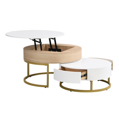Bijzettafels – Salontafel – Side Table – Nesting Tafels – Opbergtafel – Houten Set – Inklapbaar Ontwerp – Opberglades – Wit Met Gouden Accenten